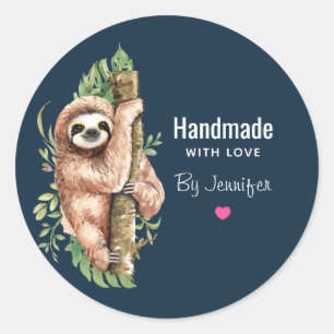 Pegatina Redonda Hecha a mano con amor Corta Watercolor Slots