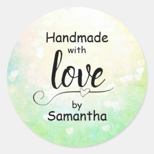 Pegatina Redonda Hecha a mano con Amor Green Ombre Heart Custom Nam