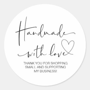 Pegatina Redonda Hecha A Mano Con Amor Pequeña Empresa Gracias