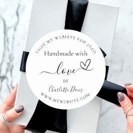 Pegatina Redonda Hecha a mano con el amor sitio web de nombre blanc