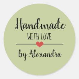 Pegatina Redonda Hecha a mano con escritura verde amorosa