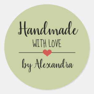 Pegatina Redonda Hecha a mano con escritura verde amorosa