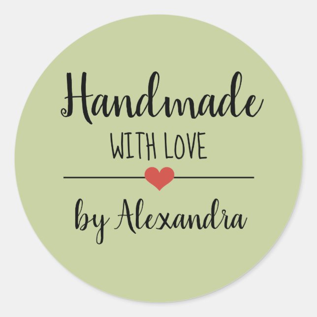 Pegatina Redonda Hecha a mano con escritura verde amorosa (Anverso)