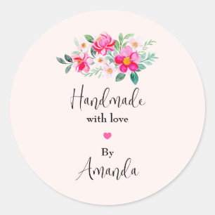 Pegatina Redonda Hecha a mano con Love Pink Flower Bouquet