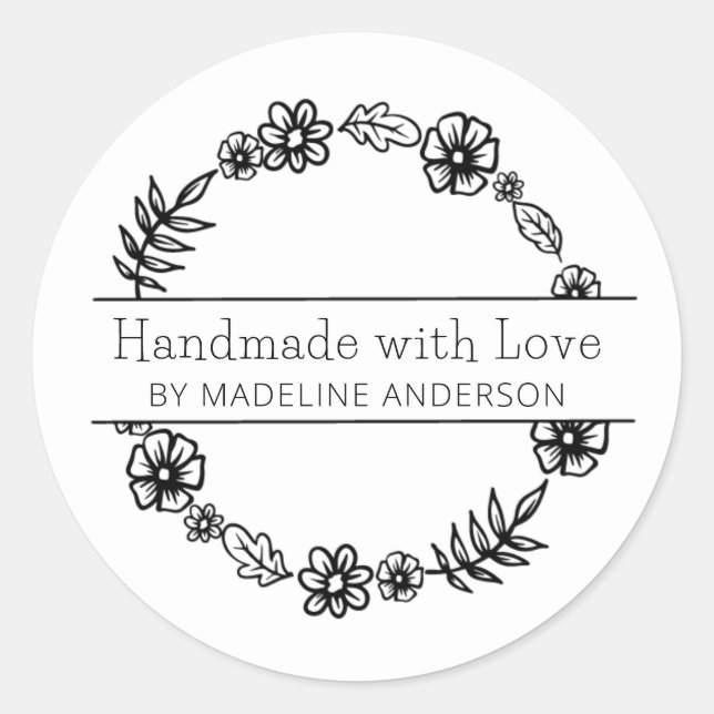 Pegatina Redonda Hecha a mano con Love Round Floral (Anverso)