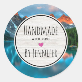 Pegatina Redonda Hecha a mano con Love Scenic Mountain & Lake Photo