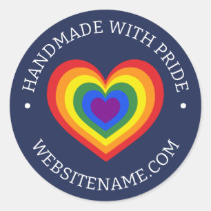 Pegatina Redonda Hecha a mano con orgullo LGBTQ Rainbow Heart Navy