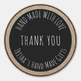 Pegatina Redonda Hecha con amor Gracias Kraft Black