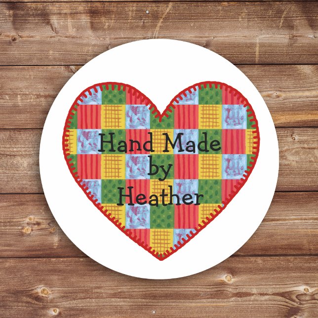 Pegatina Redonda Hecha de mano del patrón de trabajo en mosaico per (Personalized patchwork pattern hand made stickers for your hand made goodies.  Country style design.)