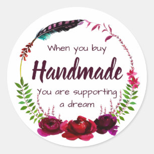 Pegatina Redonda Hecho a mano con amor