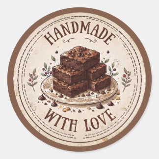Pegatina Redonda Hecho a Mano con Amor | Brownies de Chocolate