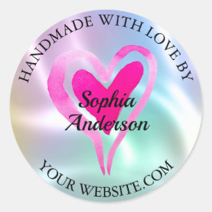 Pegatina Redonda Hecho a mano con amor, corazón y nombre, irlandés