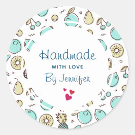 Pegatina Redonda Hecho a mano con amor Cute Fruit Pattern Summery