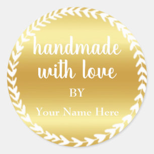 Pegatina Redonda Hecho a mano con amor de oro con blanco