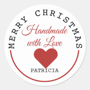 Pegatina Redonda Hecho a mano con amor Feliz Navidad