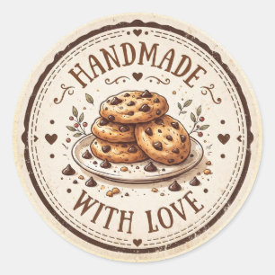 Pegatina Redonda Hecho a Mano con Amor   Galletas con Chips de Choc
