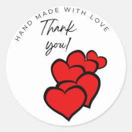 Pegatina Redonda Hecho a mano con amor gracias corazones rojos Stic