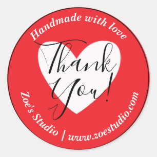 Pegatina Redonda Hecho a Mano con Amor, ¡Gracias! Pequeña Empresa