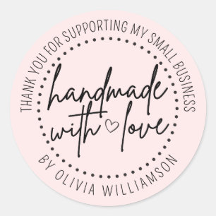 Pegatina Redonda Hecho a Mano con Amor Gracias Pequeña Empresa