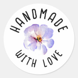 Pegatina Redonda Hecho a Mano con Amor Hermosa Flor de Acuarela