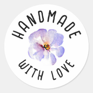 Pegatina Redonda Hecho a Mano con Amor Hermosa Flor de Acuarela