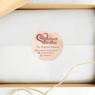 Pegatina Redonda Hecho a mano con amor Negocios Beige y corazón roj