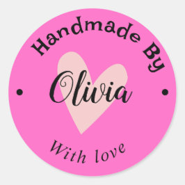 Pegatina Redonda Hecho a mano con amor nombre de corazón URL terrac