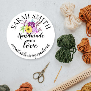 Pegatina Redonda Hecho a mano con amor nombre de la empresa floral