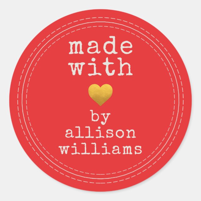 Pegatina Redonda Hecho a mano con amor Nombre personalizado (Anverso)