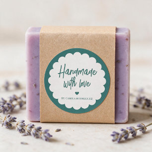 Pegatina Redonda Hecho a mano con amor personalizado 