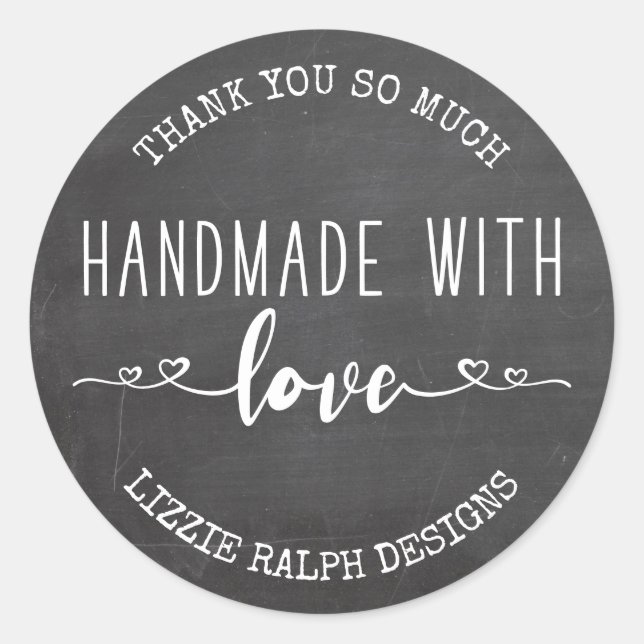 Pegatina Redonda Hecho a mano con amor Personalizado Chalkboard Gra (Anverso)