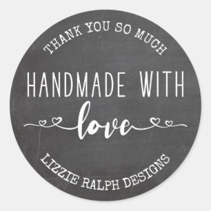 Pegatina Redonda Hecho a Mano con Amor Pizarra Personalizada Gracia