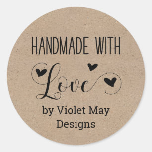 Pegatina Redonda Hecho a Mano con Amor por Nombre Personalizado - E