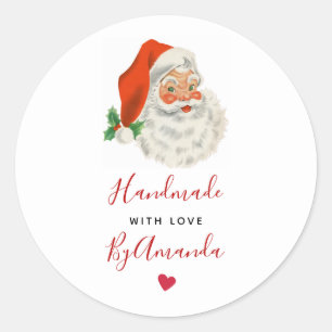 Pegatina Redonda Hecho a mano con amor Retro Vintage Santa Claus
