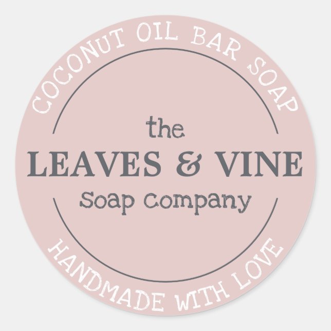 Pegatina Redonda Hecho a Mano con Amor Rosa (Anverso)