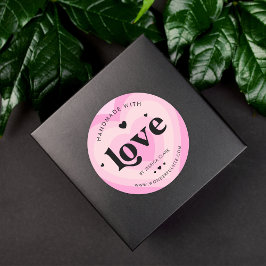 Pegatina Redonda Hecho a mano con amor Rosa Corazón en capas Lindo