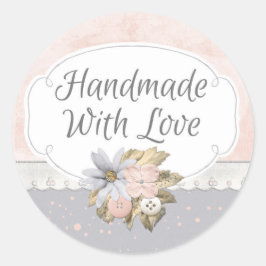 Pegatina Redonda Hecho a mano con amor Shabby Chic Rustic Floral Pi