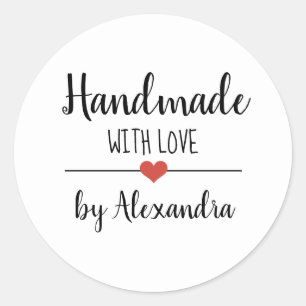 Pegatina Redonda Hecho a mano con amor simple guión personalizado