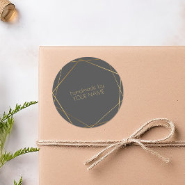 Pegatina Redonda Hecho a mano con efecto dorado geométrico gris