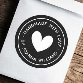 Pegatina Redonda Hecho a mano con el nombre del corazón del amor ne