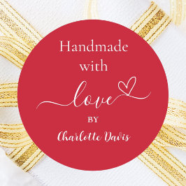 Pegatina Redonda Hecho a mano con el nombre rojo del amor