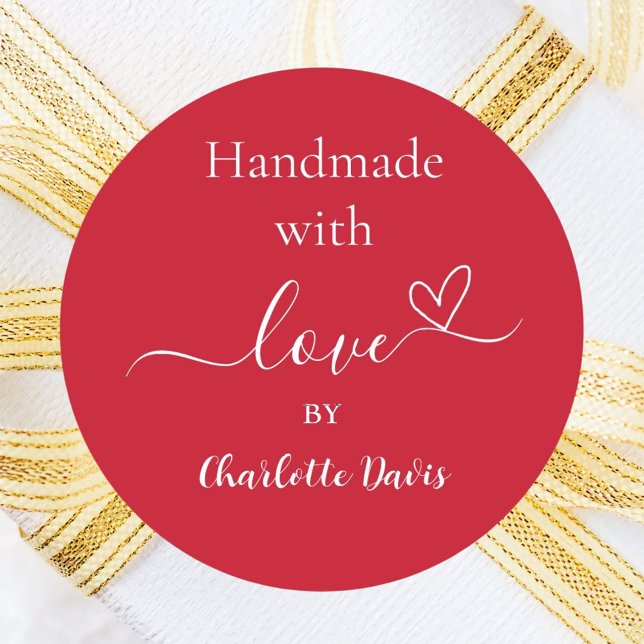 Pegatina Redonda Hecho a mano con el nombre rojo del amor (Subido por el creador)