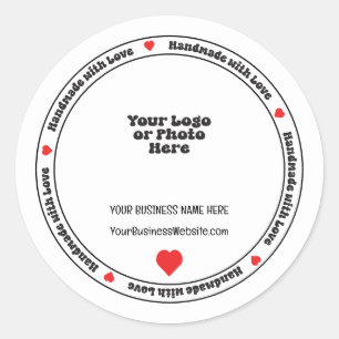 Pegatina Redonda Hecho a mano con Love Business Insert - Red Heart