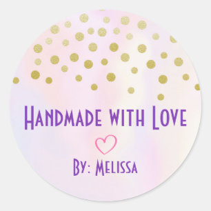 Pegatina Redonda hecho a mano con Love Faux Gold Confetti