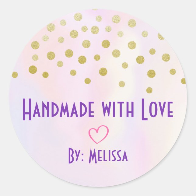 Pegatina Redonda hecho a mano con Love Faux Gold Confetti (Anverso)