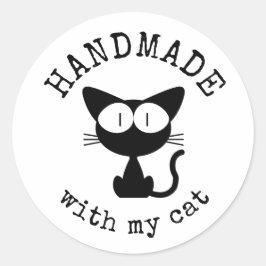Pegatina Redonda Hecho a mano con mi gato - Dibujo de gato negro