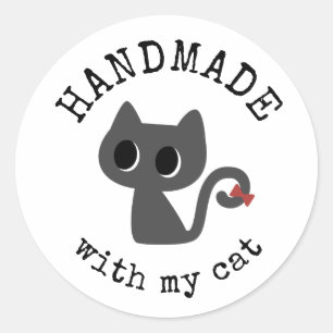 Pegatina Redonda Hecho a mano con mi gato - Dibujo de gato negro