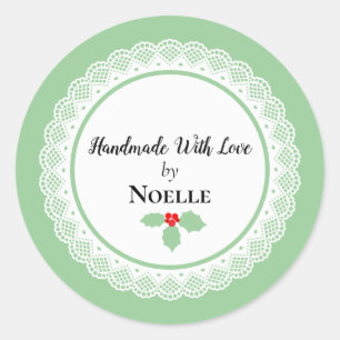 Pegatina Redonda Hecho a mano con Navidades de amor Holly