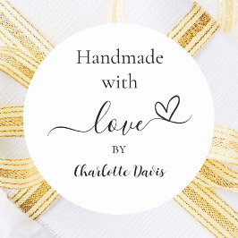 Pegatina Redonda Hecho a mano con un nombre blanco negro amoroso