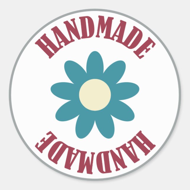 Pegatina Redonda Hecho a mano con una flor (Anverso)